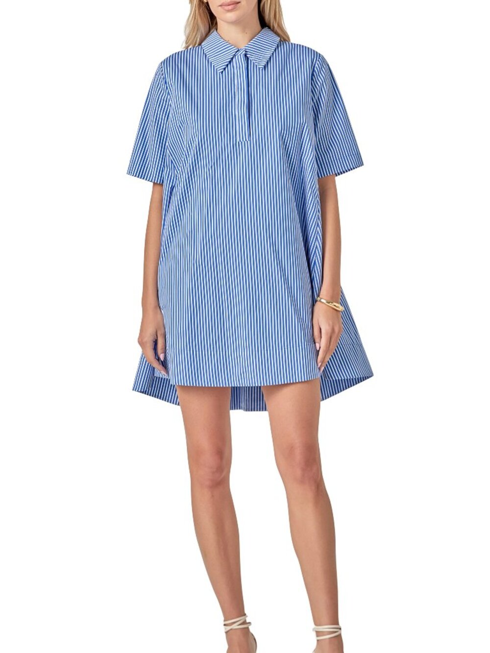 English Factory Short Sleeve A-Line Striped Shirtdress